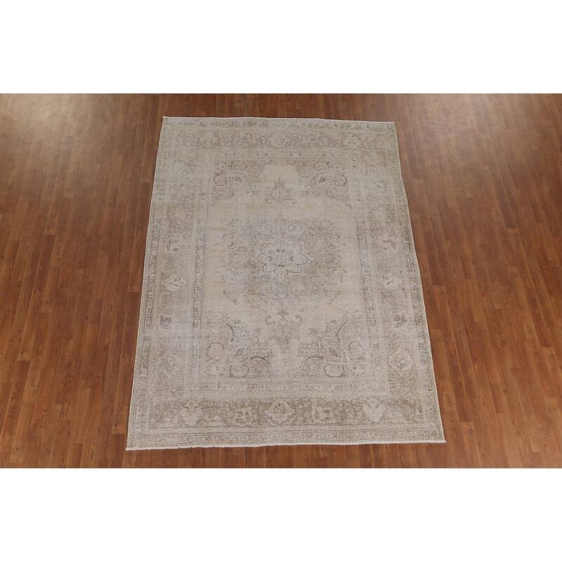 Distressed Tabriz Persian Antique Area Rug Handmade Wool Carpet - 6'8"x 9'2"