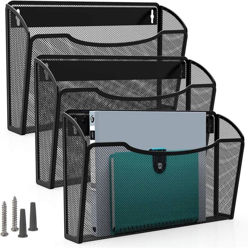 Mesh File Holder Wall Organizer 3 Pockets - Black