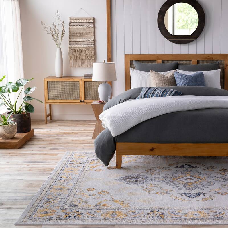 Livabliss Bellflower Distressed Oriental Area Rug - 9' x 12'3" - Yellow