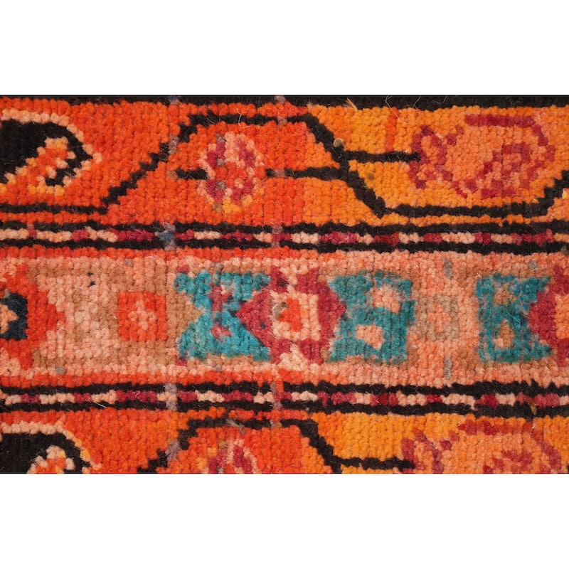 Hand Knotted Oriental 100% Wool Carpet Traditional Geometric Oranges & Rust Meshkin Runner Rug - 10' 10'' X 4' 3''