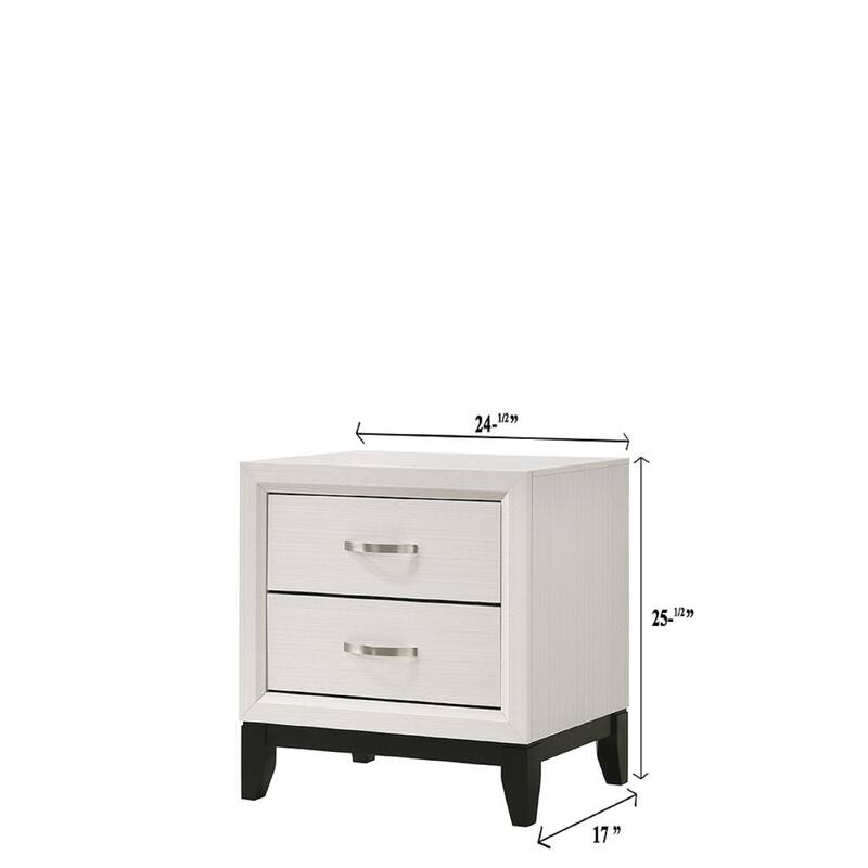Chic White 2-Drawer End Table w/ Metal Handles for Bedroom & Living Room - White