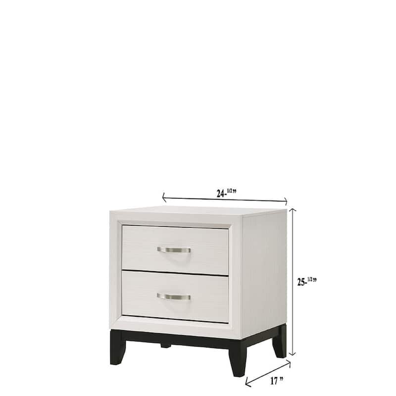 Contemporary 2-Drawer Nightstand End Table Two Storage Drawers Metal Handles Bedroom Living Room Wooden Furniture - White