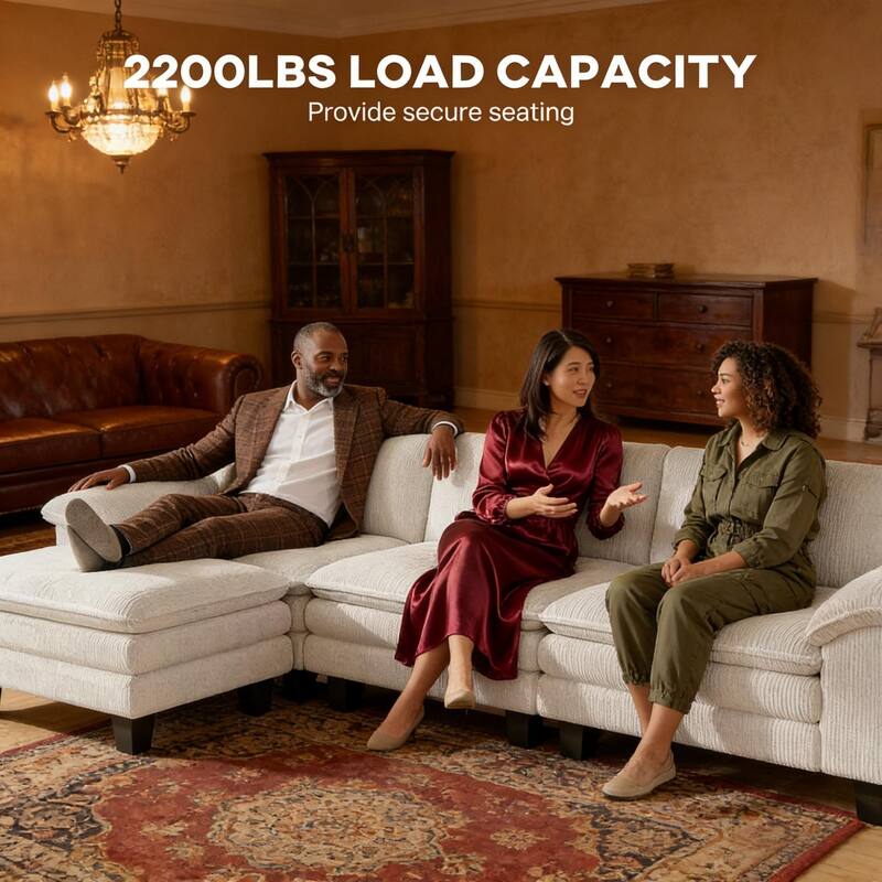 124.4" L-Shaped Corduroy Sectional Sofa with Movable Ottoman