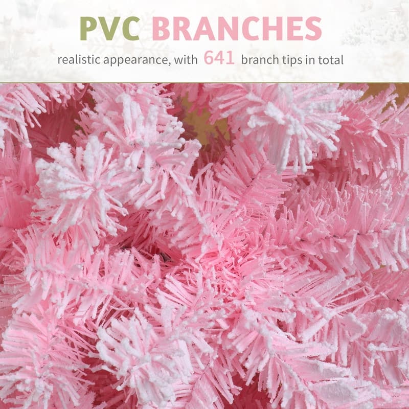 7.5 FT Snow Flocked Hinged Artificial Pencil Pink Christmas Tree - 7.5FT