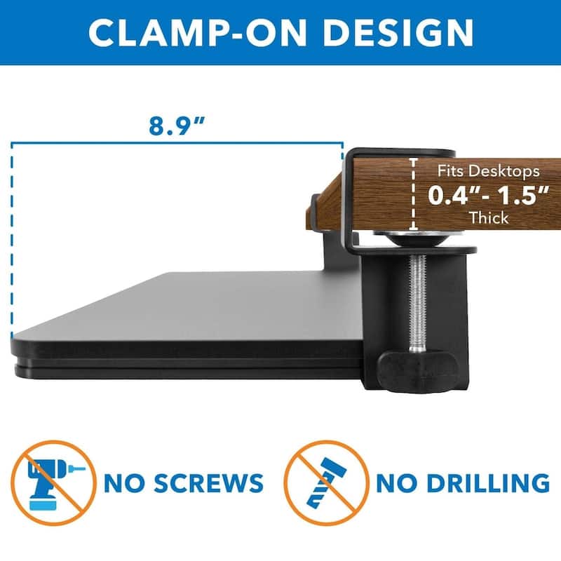 Mount-It! Clamp Keyboard Tray [26.4" x 11.8"] Ergonomic Sliding Under Desk Keyboard and Mouse Platform - Black