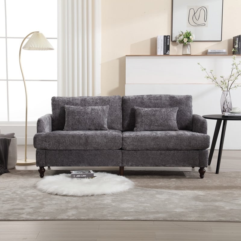 Modern chenille Fabric Loveseat, 2-Seat Upholstered Loveseat Sofa Modern Couch - Grey