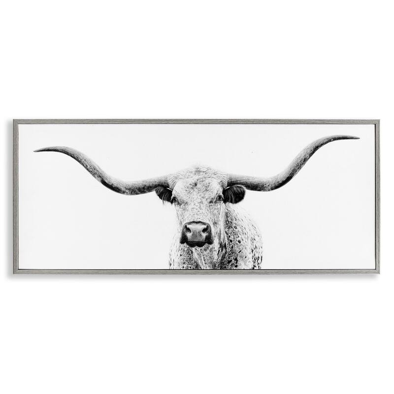 Stupell Longhorn Cattle Gazing Modern White Photography Design Framed Wall Art, Design by PHBurchett - 24 x 10 - Grey