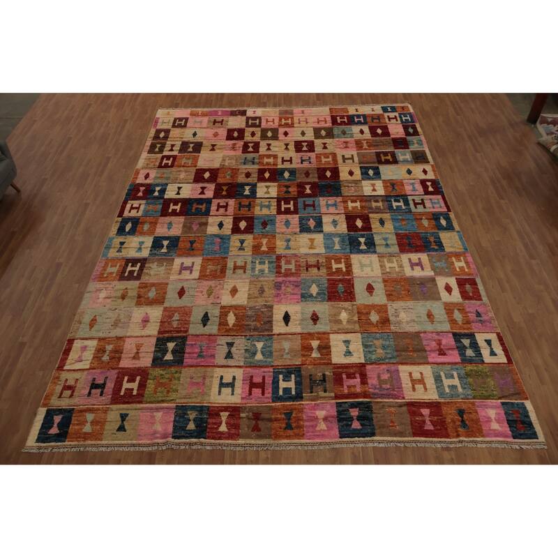 Hand Knotted Oriental 100% Wool Carpet Modern All-Over Multi-Colored Moroccan Area Rug - 17' 5'' X 12' 4''