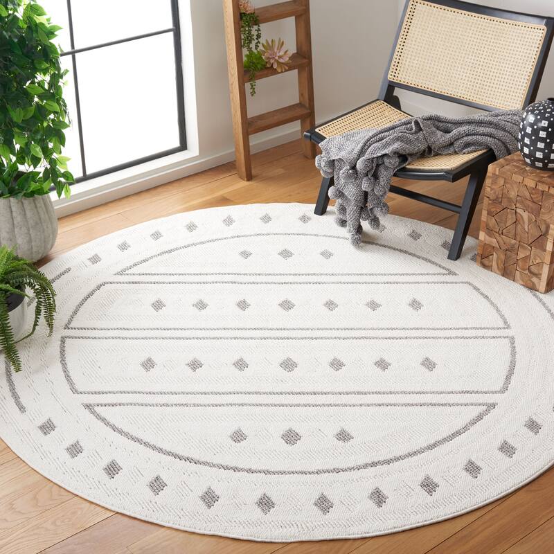 SAFAVIEH Lotus Fleurine Rustic Rug - 6'7" Round - Ivory/Grey