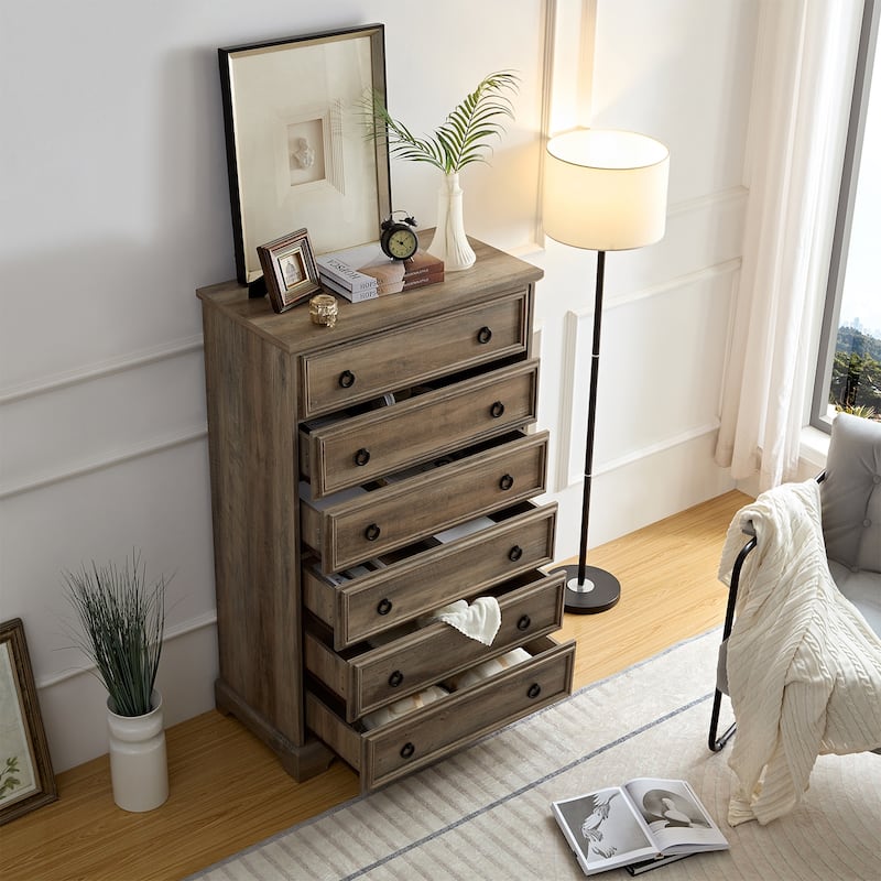 Modern 6 Drawer Dresser for Bedroom, Tall Chest of Drawers Closet Organizers & Storage Clothes - Gray Wash