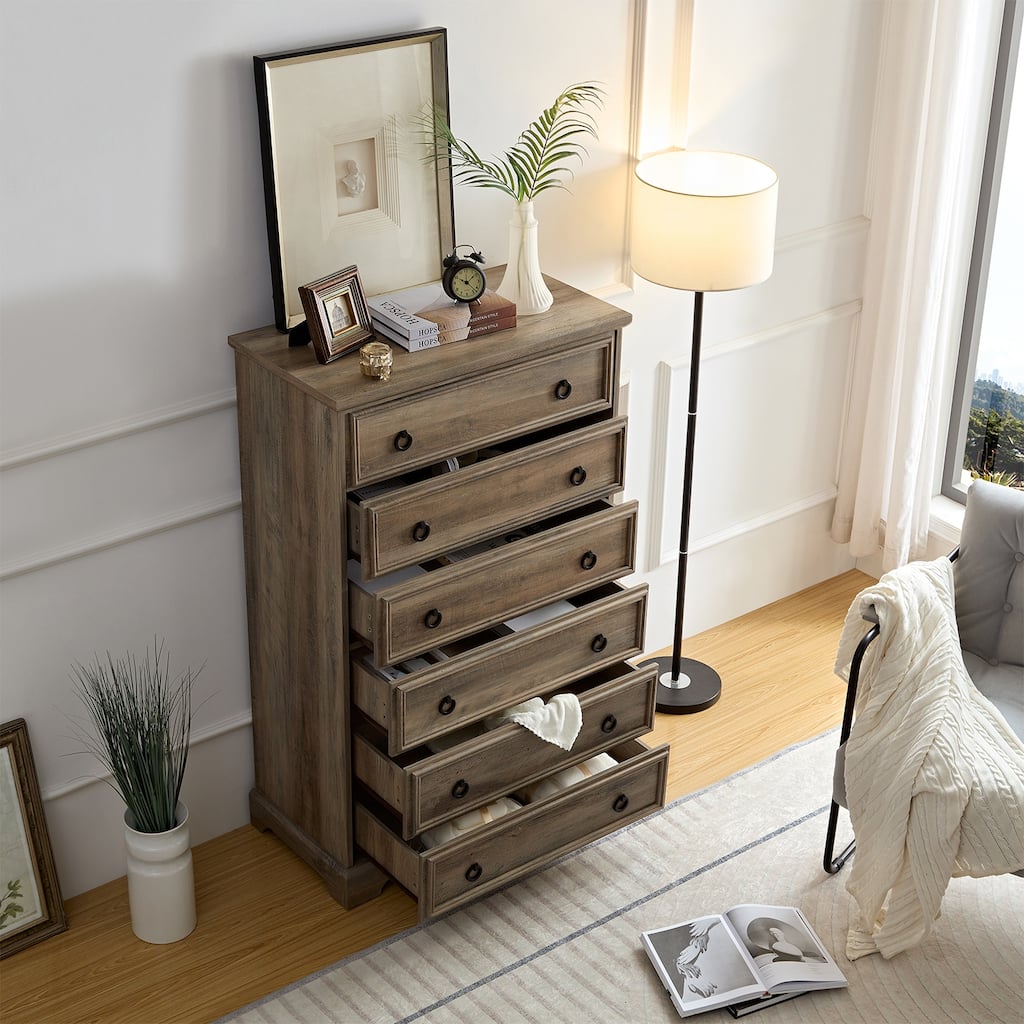 Modern 6 Drawer Dresser for Bedroom, Tall Chest of Drawers Closet Organizers & Storage Clothes