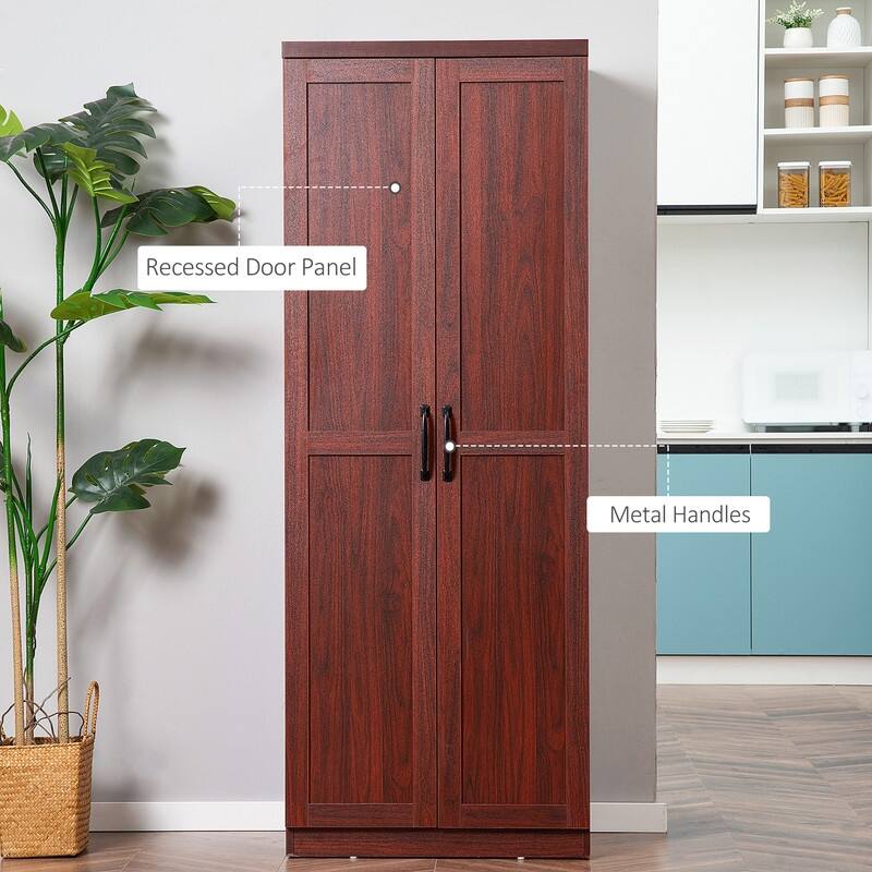 63" 2-Door Kitchen Pantry with 5-Tier Shelving and Adjustable Shelves