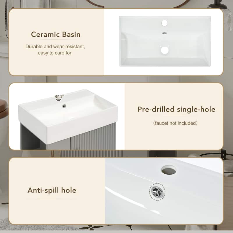 21.6 inch Modern Floating Bathroom Vanity with Ceramic Basin - Perfect for Small Bathrooms, Left side storage