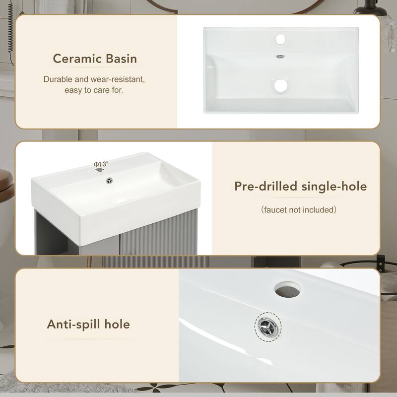 GDFStudio - Aria Wood & Ceramic Bathroom Vanity Combo Cabinet with Single Sink