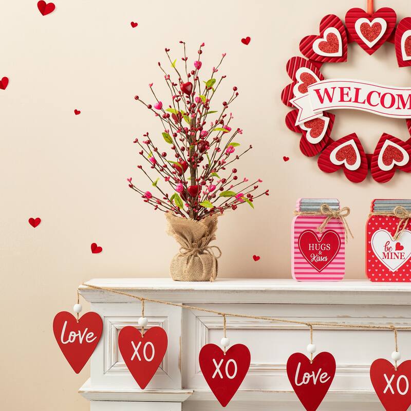 Glitzhome Heart Berry & Fleur-de-Lis Tree Valentine's & Mardi Gras Tree