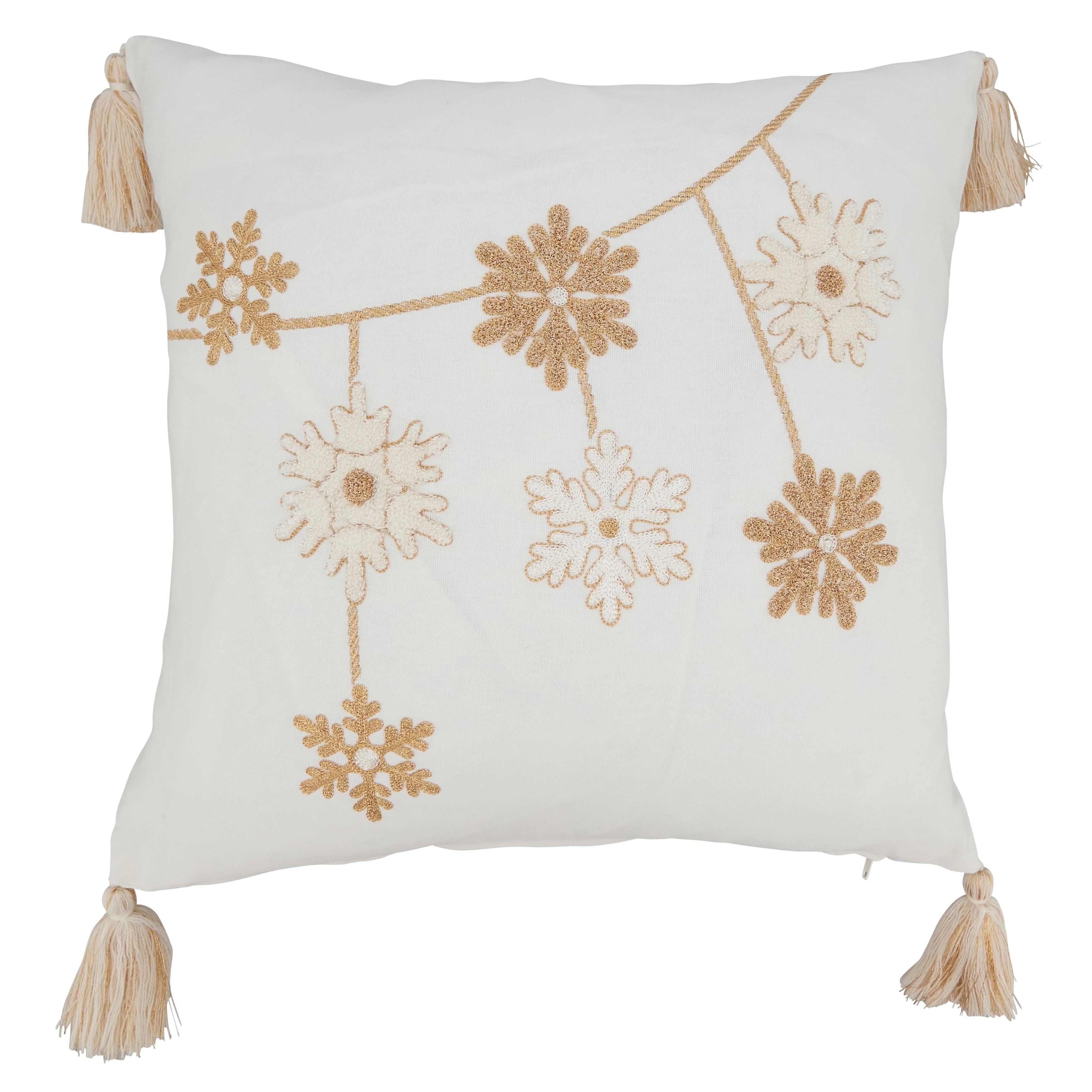 Saro Lifestyle Elegant Charm Snowflakes Throw Pillow with Tassels