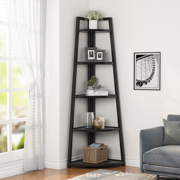 70 inch Tall Corner Shelf 5 Tier Corner Bookshelf Ladder Bookcase