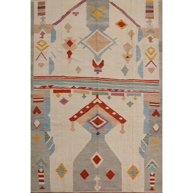 Hand Woven Southwestern Wool Beige Geometric Area Rug - 9' 11'' X 8' 0''