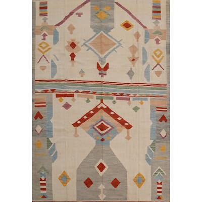 Hand Woven Southwestern Wool Beige Geometric Area Rug - 9' 11'' X 8' 0''