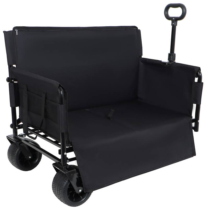 3-in-1 Heavy-Duty Folding Wagon Cart with Bench & All-Terrain Wheels