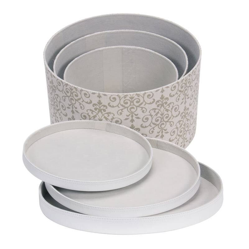 Household Essentials Nestable Hat Boxes with Faux Leather Lids, Set of 3