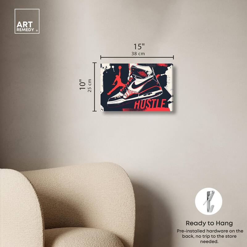 Navy Red Hustle Sneaker Canvas by Art Remedy, Gallery Wrapped