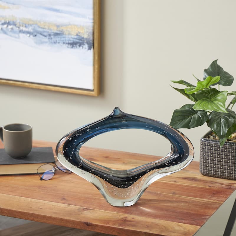 Glass Abstract Ombre Cutout Oval Decorative Sculpture with Bubble Texturing - Dark Blue or Copper - Roche River Decor