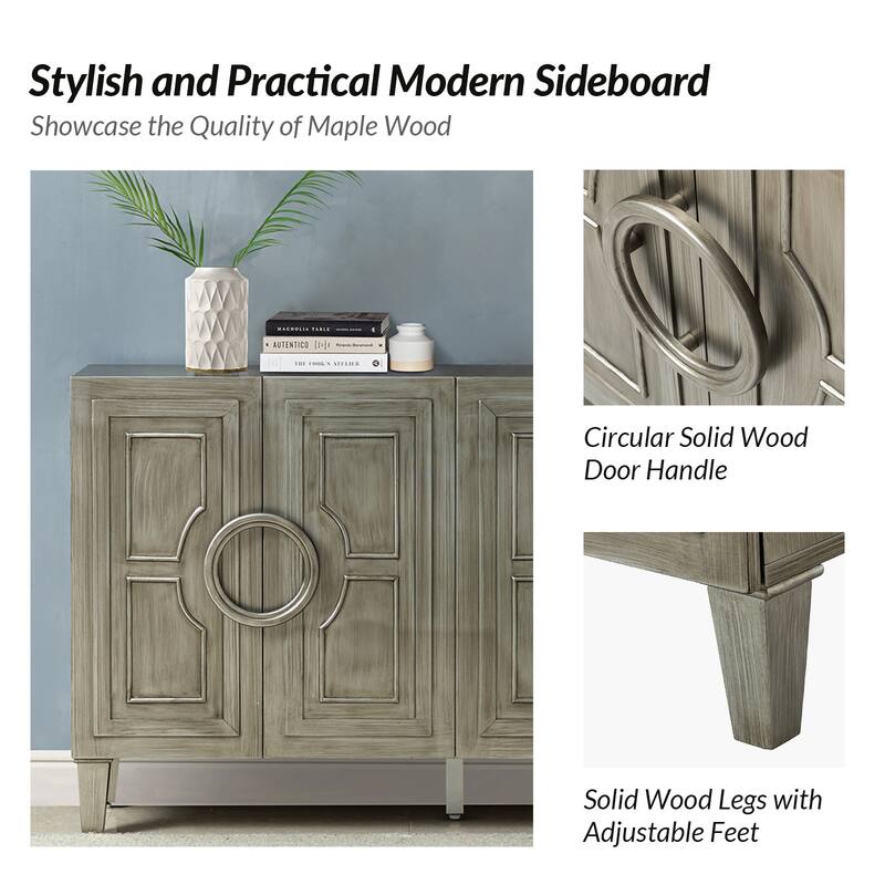 Connie 58" Contemporary Sideboard Buffet with Round Solid Wood Door Handles by HULALA HOME