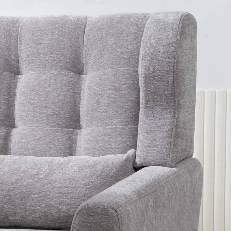 Modern Chenille Upholstered Armchair with Pillow and Solid Wood Leg
