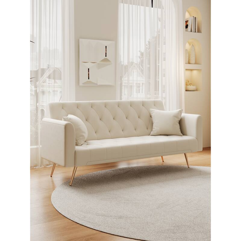 71" Velvet Love Seat Couches, Adjustable Backrest Sofa Bed with 2 Pillow