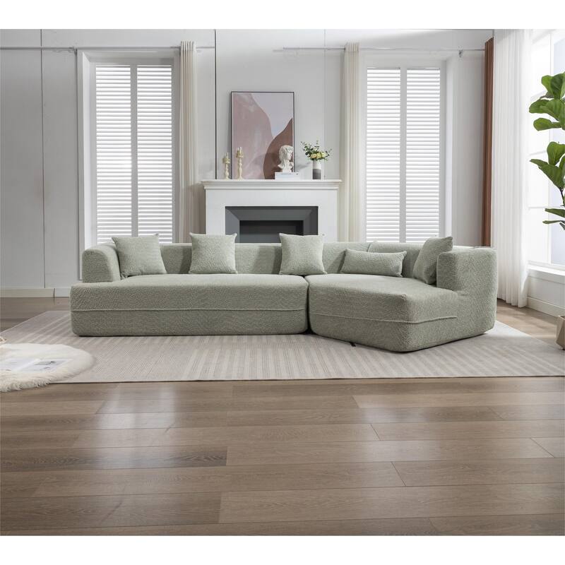 Green Boucle Modular Sofa Wedge Sectional Sofa Curved Loveseat Couch