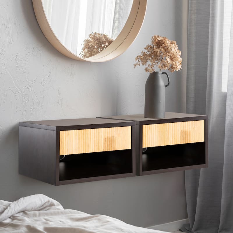 JONATHAN Y Ettore 15.71" Classic Contemporary Floating Wall Mounted Nightstand with Soft-Close Tambour Drawer and Cable Hole