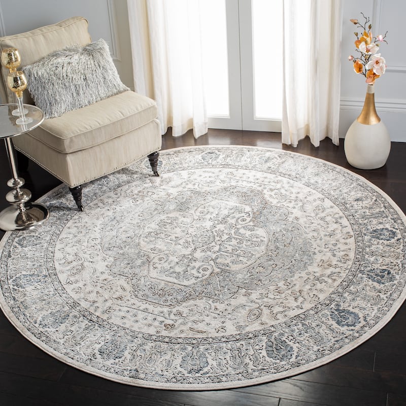 SAFAVIEH Oregon Emmy Traditional Oriental Rug - 6'7" Round - Ivory/Grey