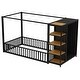 preview thumbnail 18 of 23, Twin/Full Size House Floor Bed with Wardrobe and Storage Shelves, Metal Canopy Bed Montessori Bed with Fence Guardrails