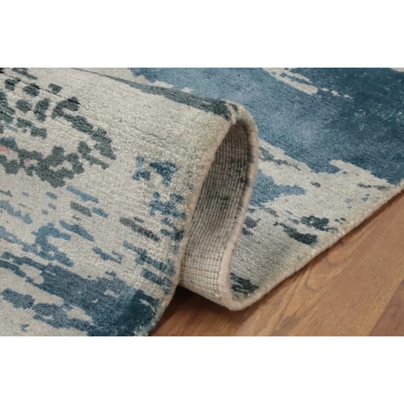 Hand Knotted Oriental Viscose Silk Carpet Modern Pictorial Multi-Colored Abstract Area Rug - 7' 11'' X 5' 8''
