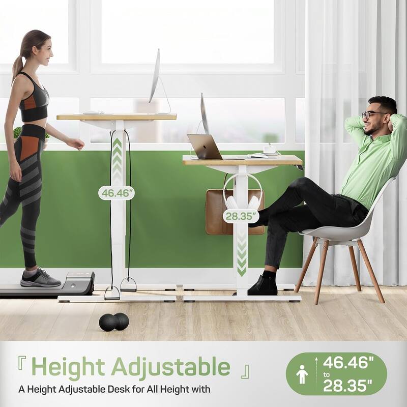 Electric Height Adjustable Standing Desk, 55x24 Inches, Ergonomic Sit-to-Stand Rising Computer Table for Home Office