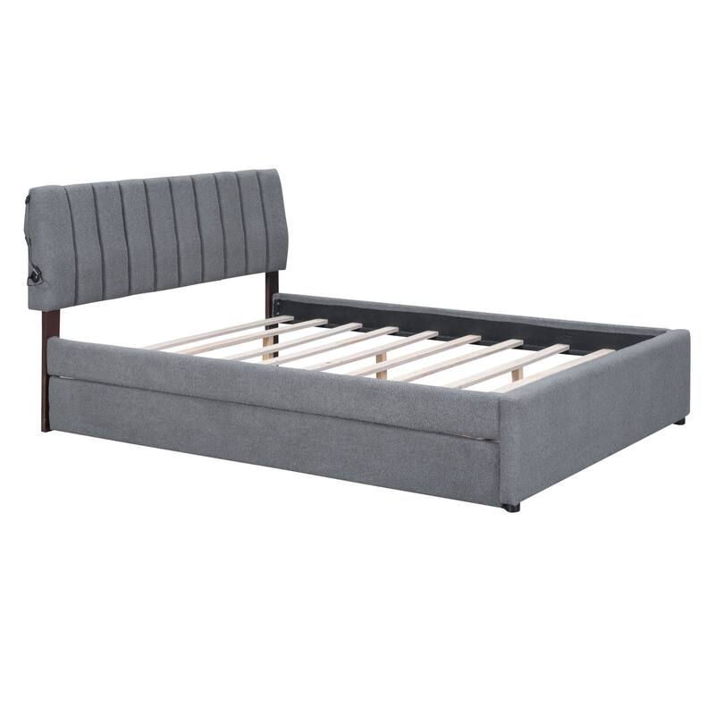 Upholstered Platform Bed with Trundle and LED Lights
