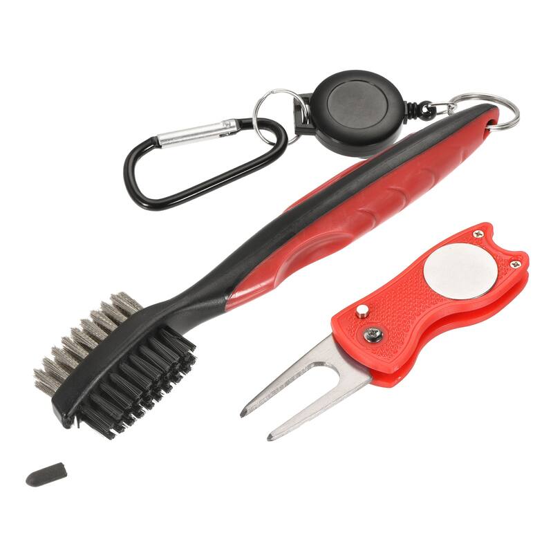 Golf Club Brush Dust Groove Cleaner w Extension Cord Clip Divot Tool