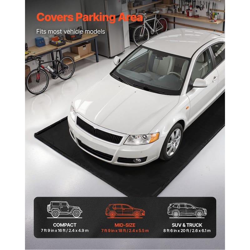 Black PVC Garage Floor Containment Mat with Waterproof, Non-Slip and Full Coverage
