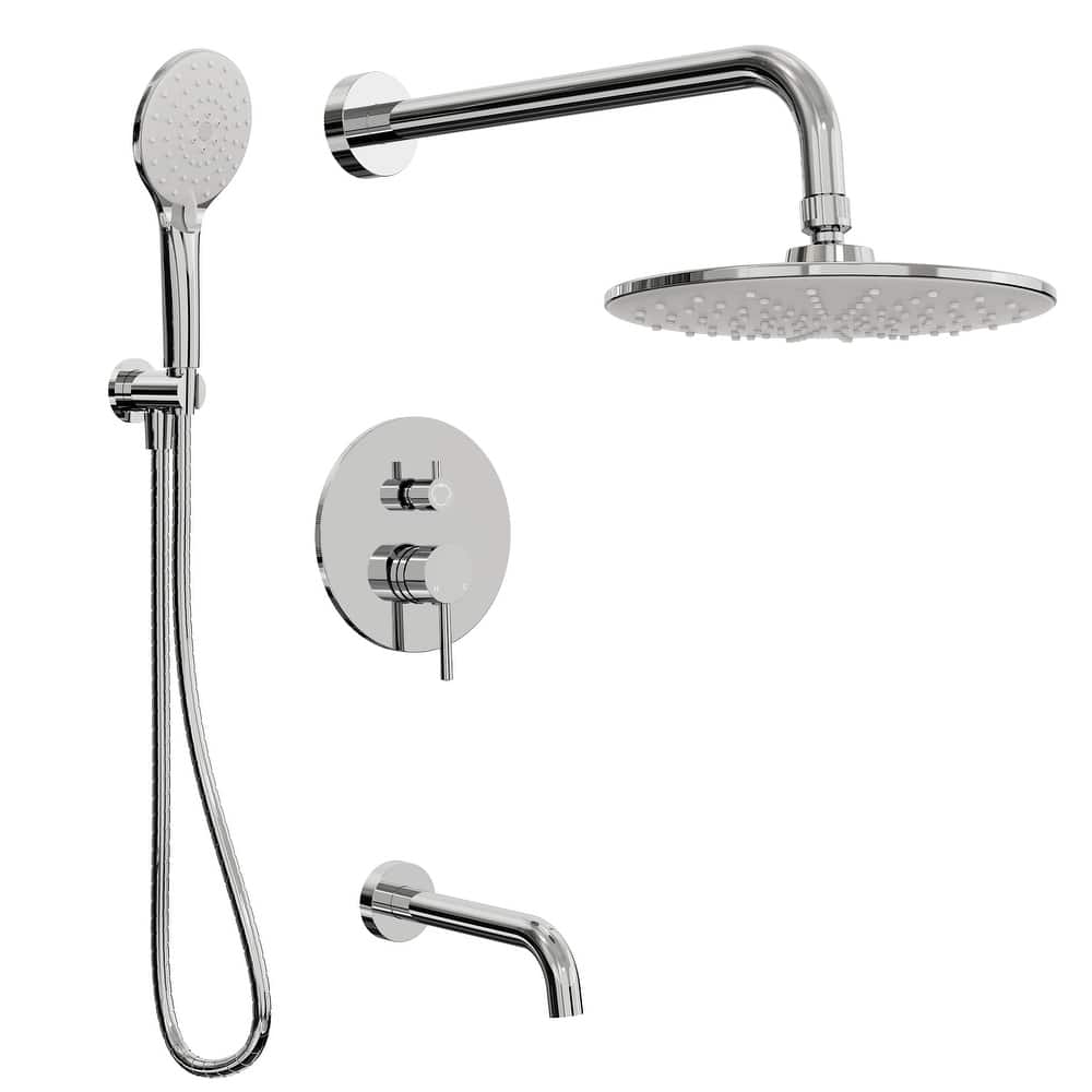 GRANDJOY 10" Shower Head System with Bathtub Shower Faucet and 3-Function Handheld Shower