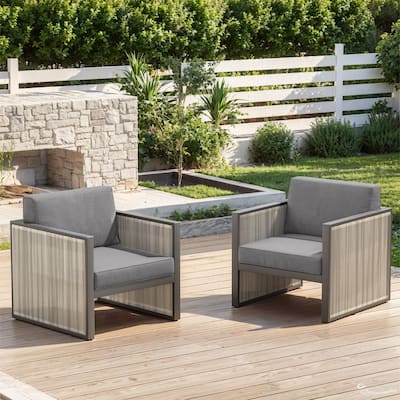 2 Piece Wicker Rattan Chairs Set with High Back Chair - Light Gray
