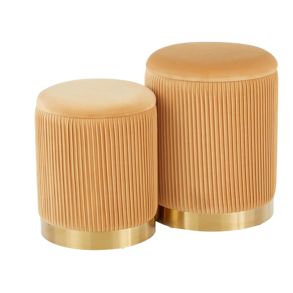 Marla Contemporary Nesting Pleated Ottoman Set in Gold Metal and Velvet by LumiSource