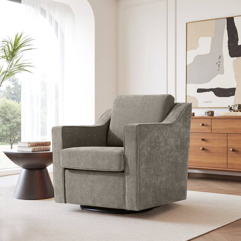 30'' W Vegan Leather/ Chenille Swivel Accent Chair