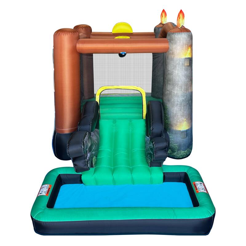 Jurassic World Dinosaur Bounce House Water Slide with Pool, Outdoor Bouncy Castle with Ball Pit for Kids Ages 3-8