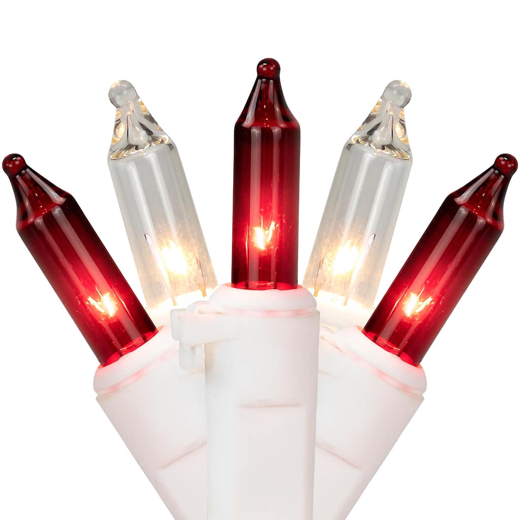 35-Count Red and Clear Mini String Christmas Light Set 7ft White Wire - 7'