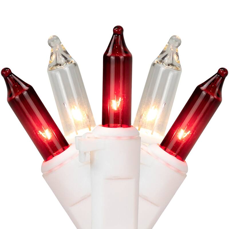 Mini Christmas Light Set - Red and Clear - 7' White Wire - 35ct