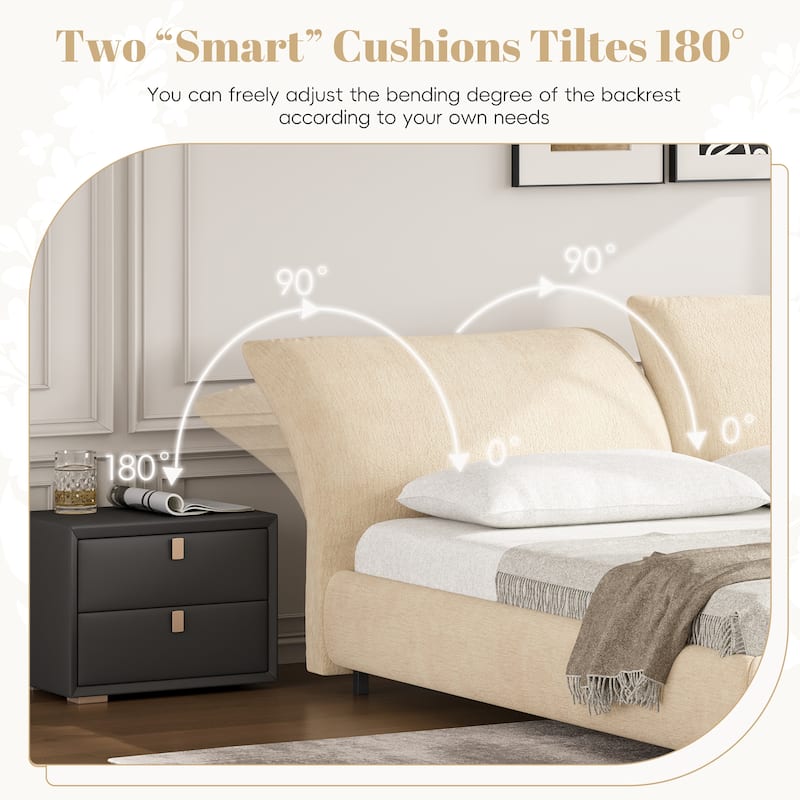 Christopher Knight Home - Julian Modern Fabric Upholstered Bed Frame with Adjustable Cushions and No Box Spring Design