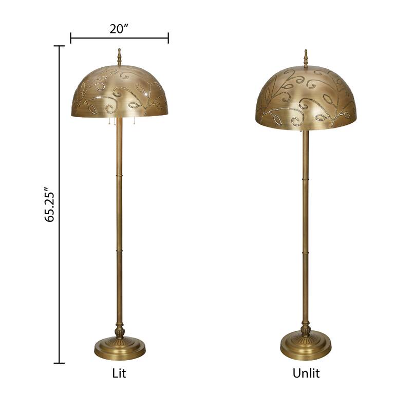 Riya River of Goods Gold-Finish Metal 3-Light Candlestick 65.25-Inch Floor Lamp with Bowl Shade - 20" x 20" x 65.25"