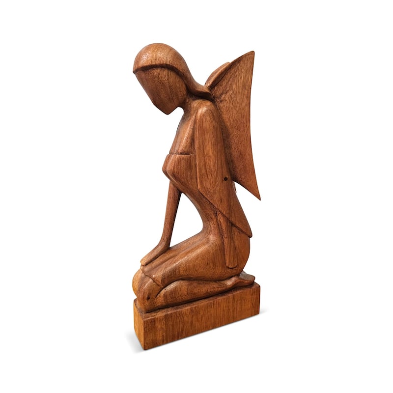 12" Wooden Handmade Abstract Sculpture Statue Handcrafted "Kneeling Angel" Gift Home Decor Figurine Accent Artwork Hand Carved