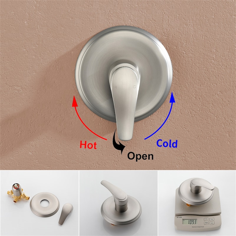 Wall Mount Tub and Shower Faucet Brushed Nickel Complete Pressure Balance Shower System Trim Kit Wth Rough-in Valve